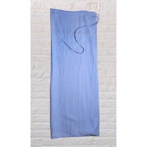 Vintage African Dutch Wax Solid Blue Ture Wrap Maxi Skirt Linen Women Boho